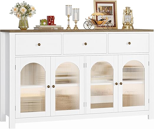 55" Buffet Cabinet with Storage & Fluted Glass Doors