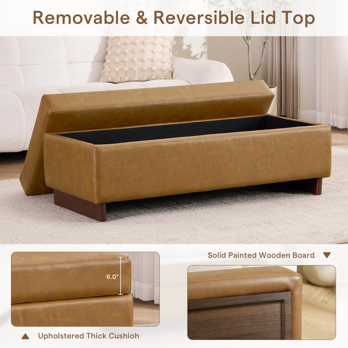 Immulize Storage Ottoman, End of Bed Bench, 46 Inches Ottoman Coffee Table