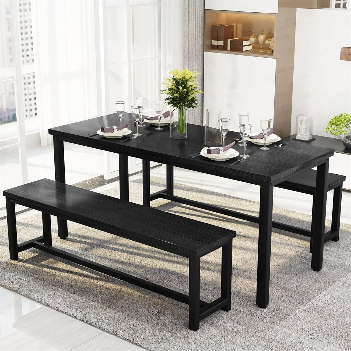 Recaceik 47" Black Dining Table Set for 4, 3-Piece Kitchen Set