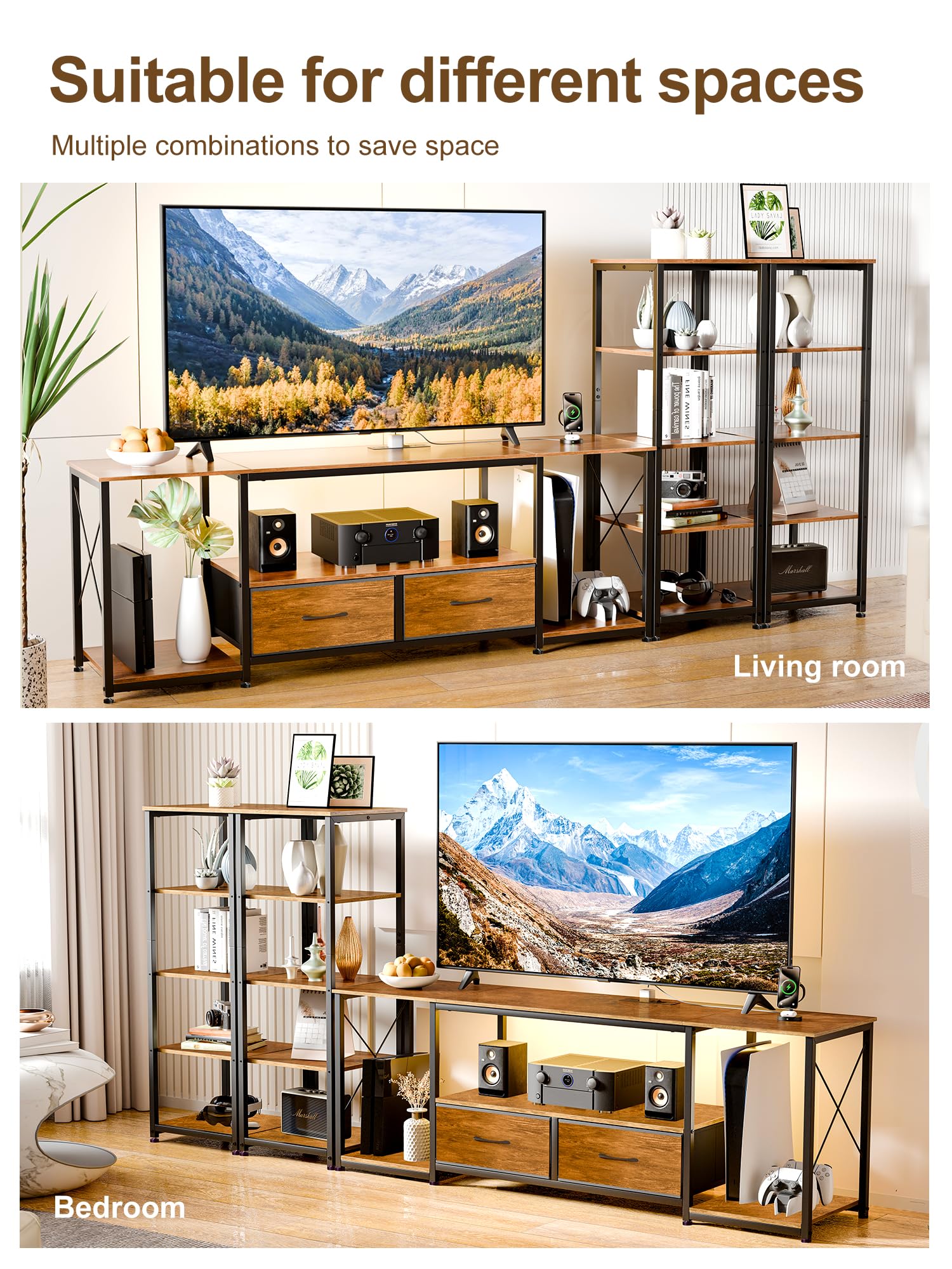 TV Stand with LED Lights & Power Outlets