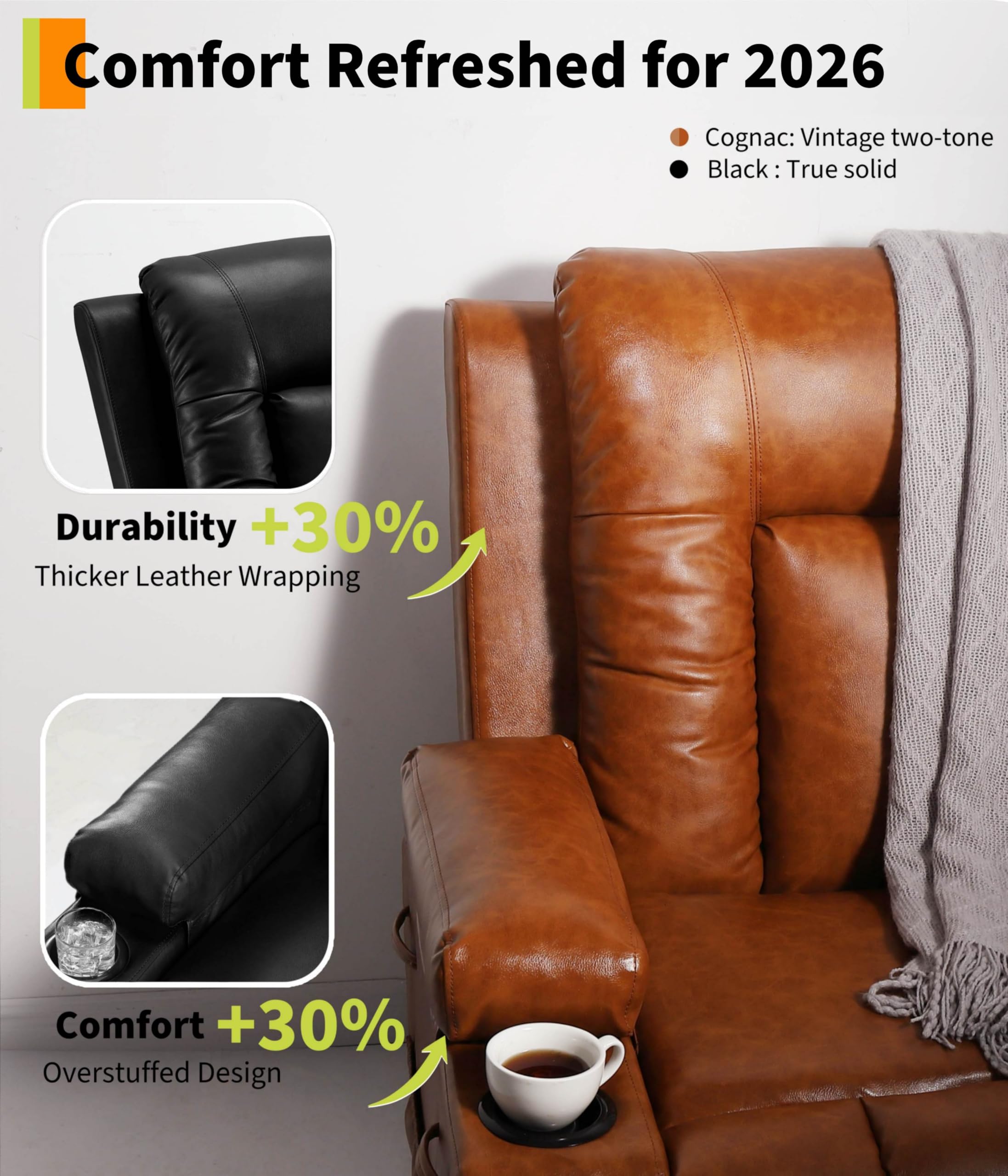 Garvee Oversized Power Lift Recliner Chair - Heat and Massage, PU Leather Electric Lift Recliner for Elderly & Mobility Impaired, Adjustable Back and Legs, Heavy Duty Lift Chair for Seniors