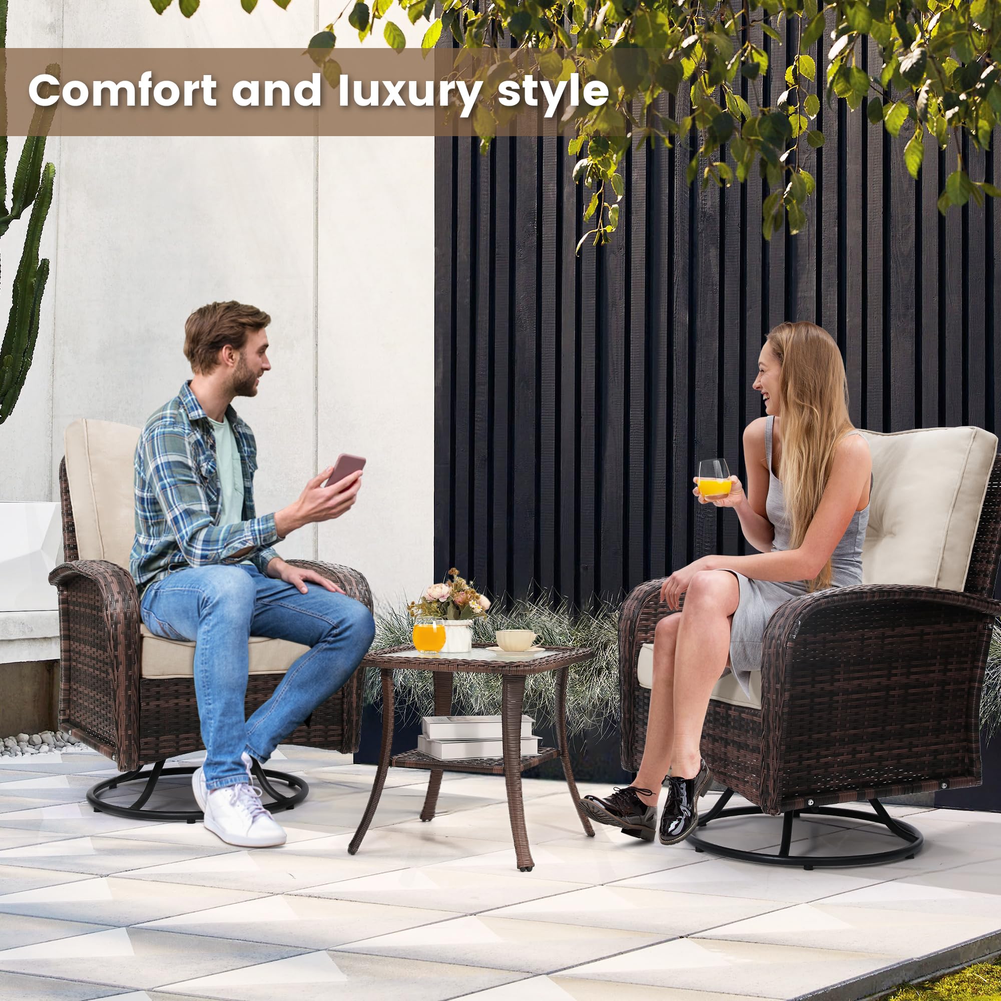 Outdoor Swivel Wicker Glider Patio Chair & Table Set