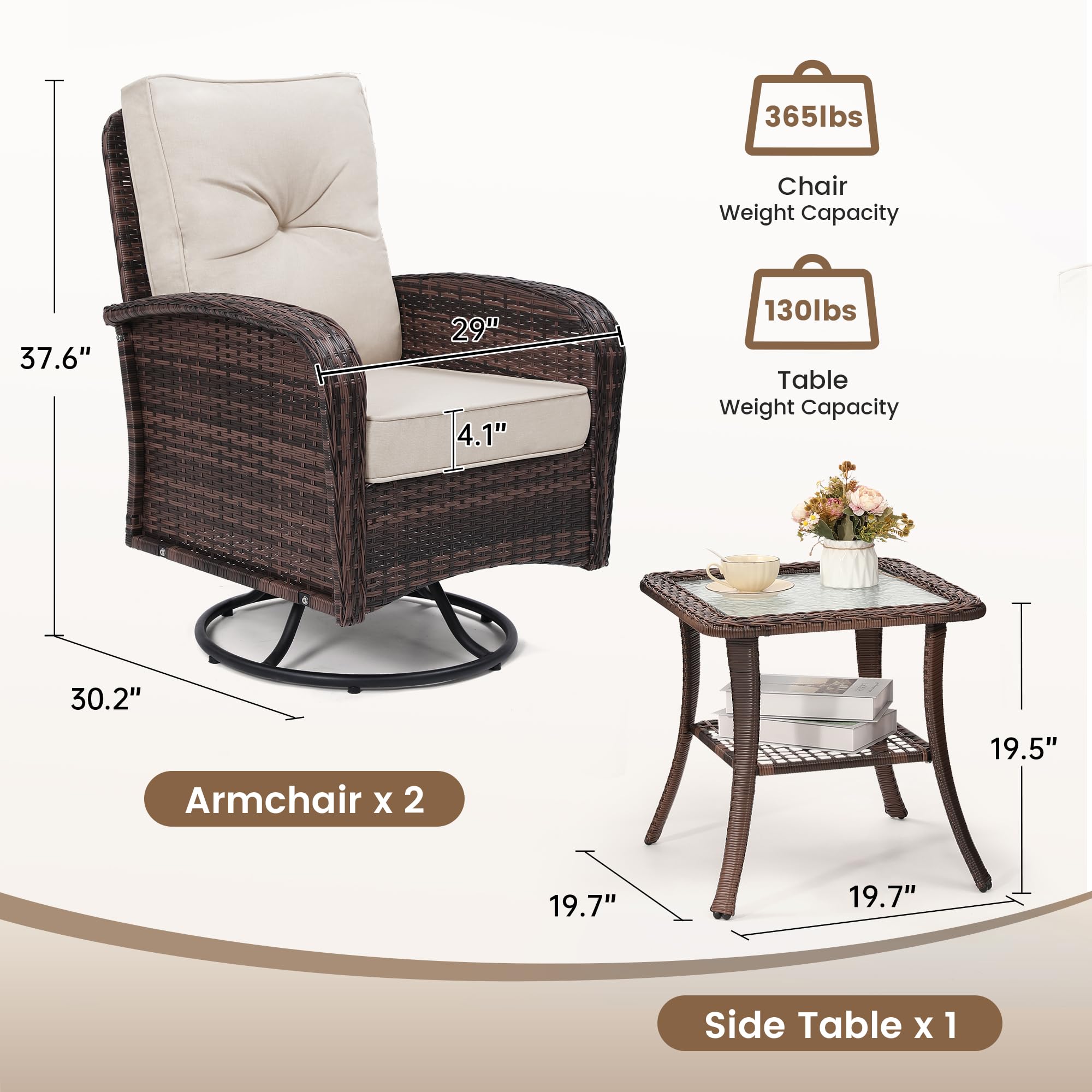 Outdoor Swivel Wicker Glider Patio Chair & Table Set