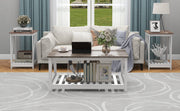 Farmhouse Coffee Table & End Table Set with Slats Storage