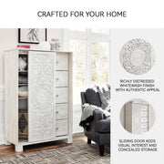 Signature Design by Ashley Paxberry Boho 5 Drawer Dressing Chest with Slider Door & 3 Adjustable Shelves, Whitewash