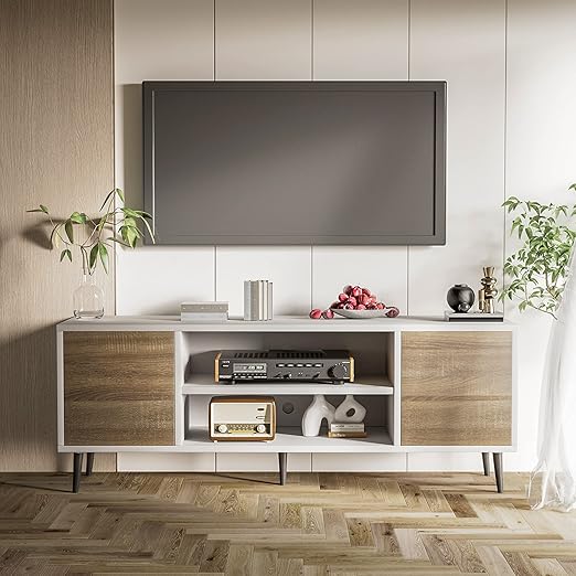 Mid-Century Modern TV Stand with Storage Cabinets