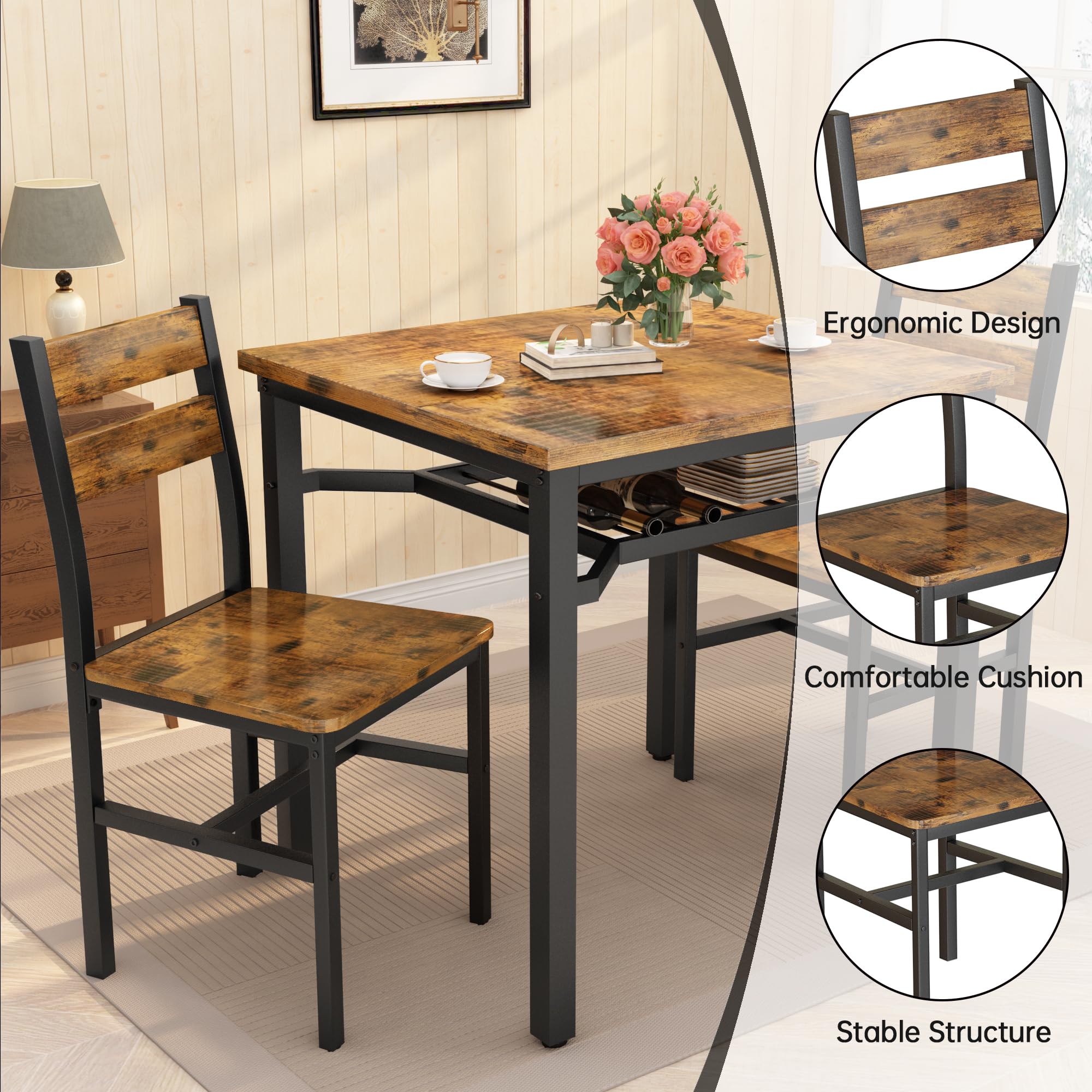 3-Piece Farmhouse Dining Table Set for 2