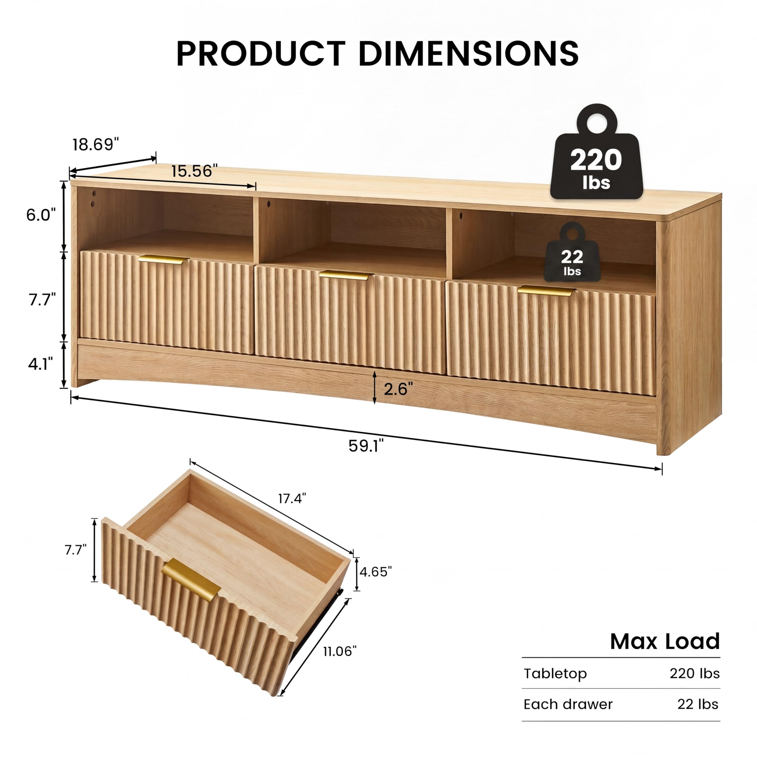 Fluted TV Stand for TVs Up to 65"