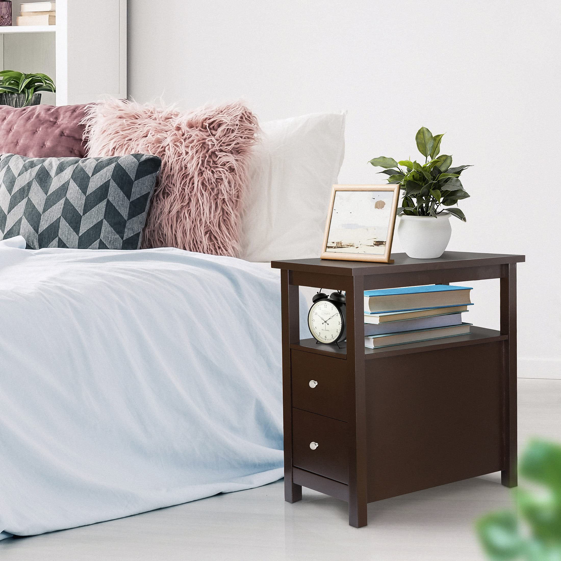 Slim End Table with Drawer & Storage Shelf
