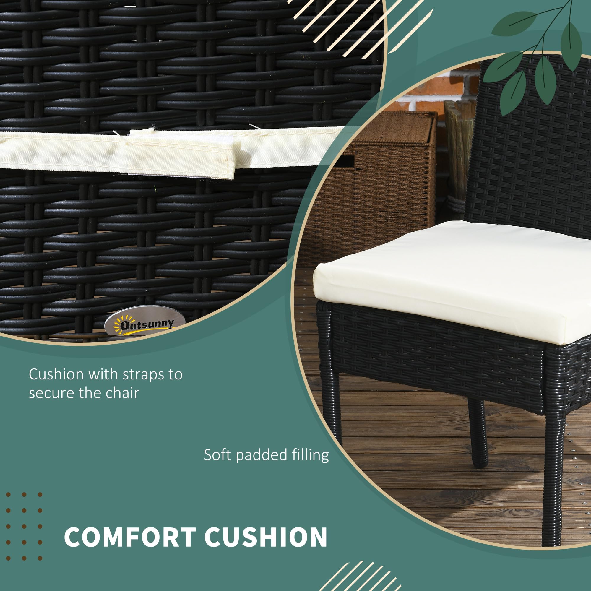 Outsunny 4 PE Rattan Outdoor Dining Chairs with Cushions, Patio Wicker Dining Chairs with Backrests for Porch, Deck, Garden, Black