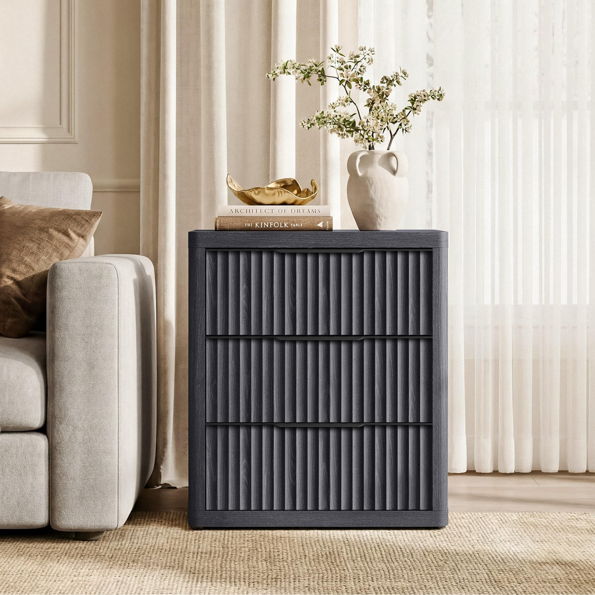 Fluted 3-Drawer Nightstands, Set of 2