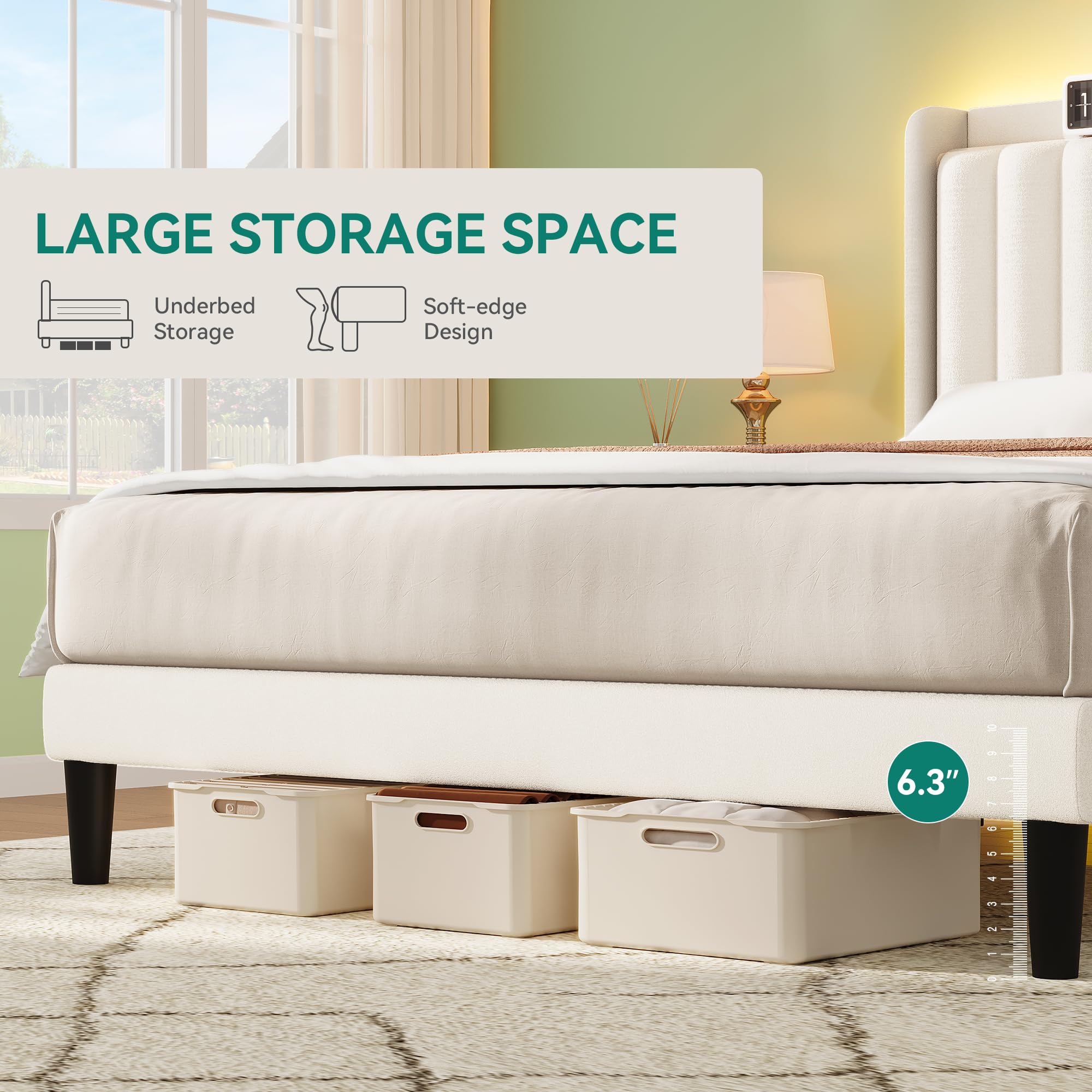 Queen LED Bed Frame with Adjustable Velvet Headboard