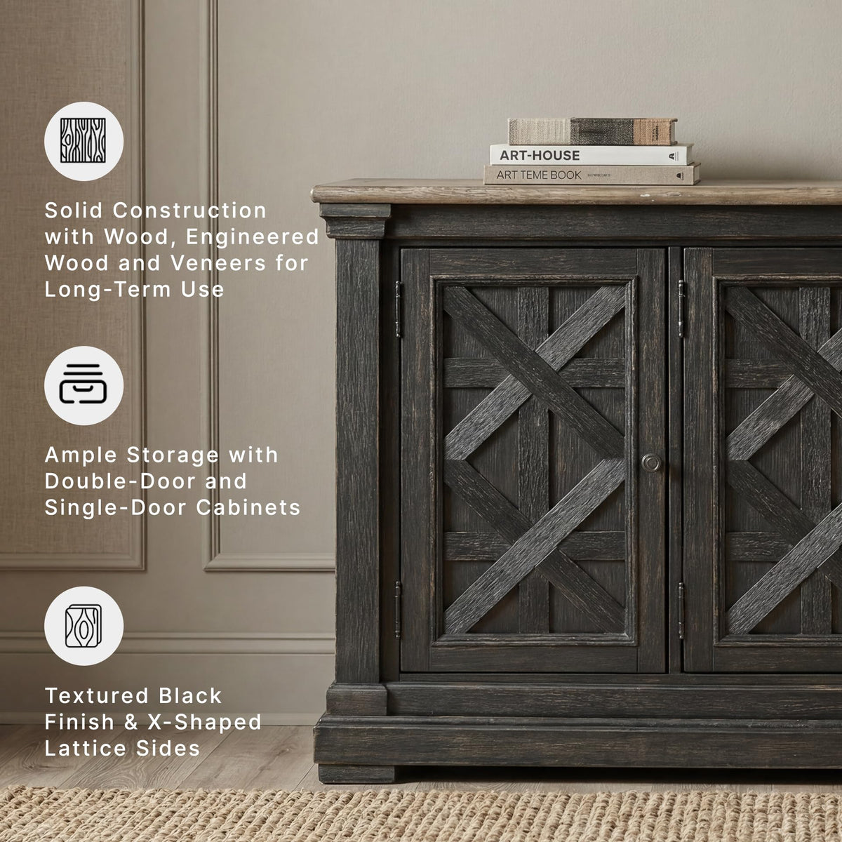 Signature Design by Ashley Farmhouse Sideboard Buffet Cabinet, Black/Gray
