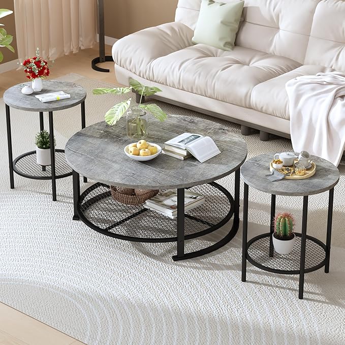 3-Piece Coffee Table & End Table Set with Storage