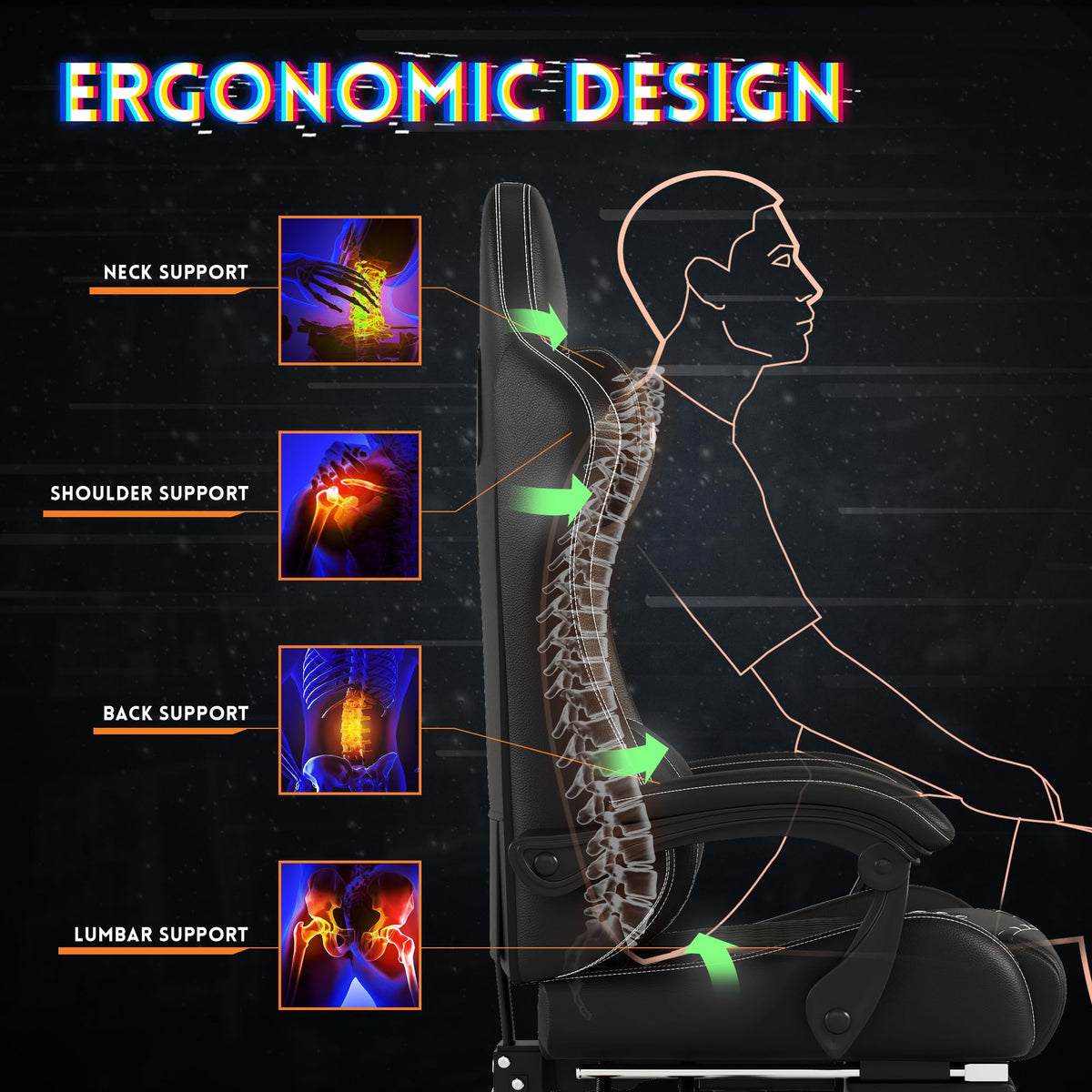 Black Gaming Chair with Footrest