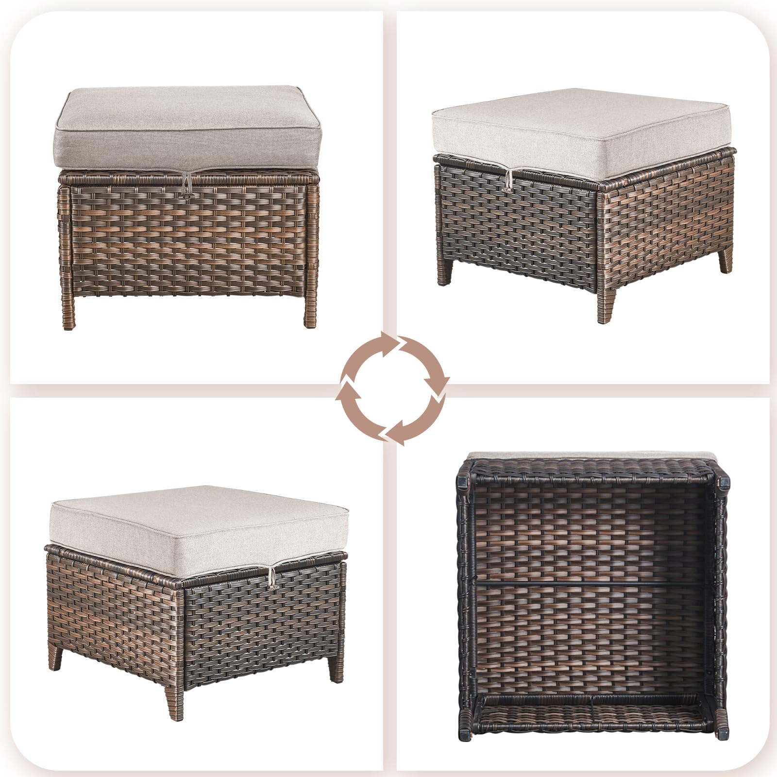Outdoor Wicker Ottoman Set, 2-Piece