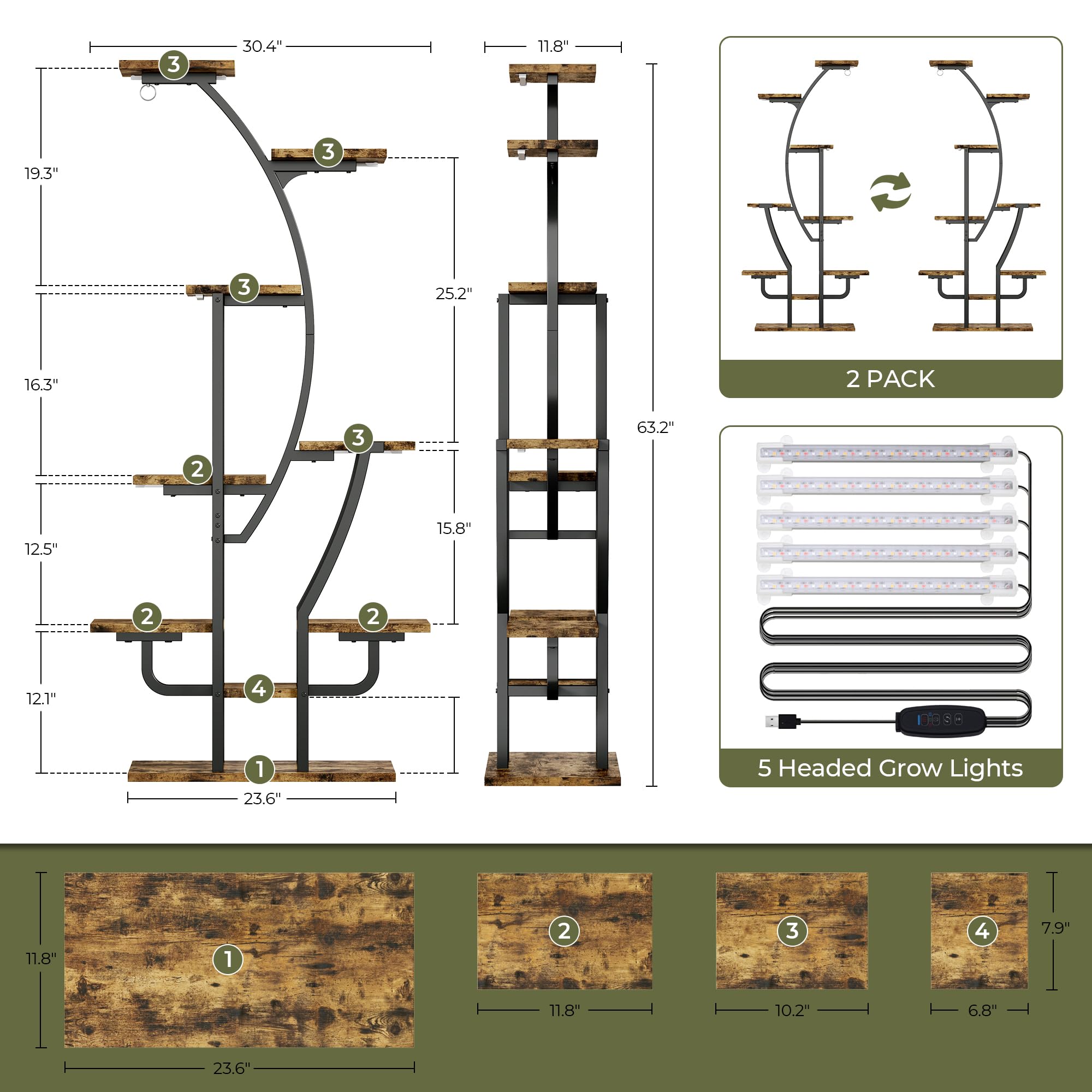 9-Tier Corner Plant Stand with Grow Lights