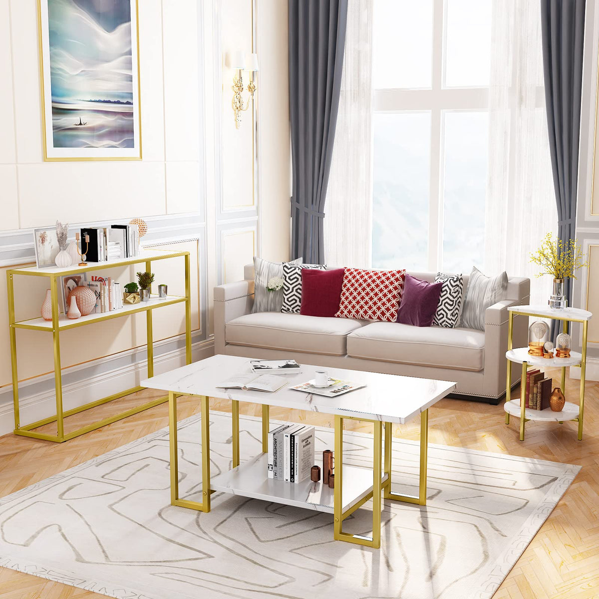 3-Piece Faux Marble Table Set