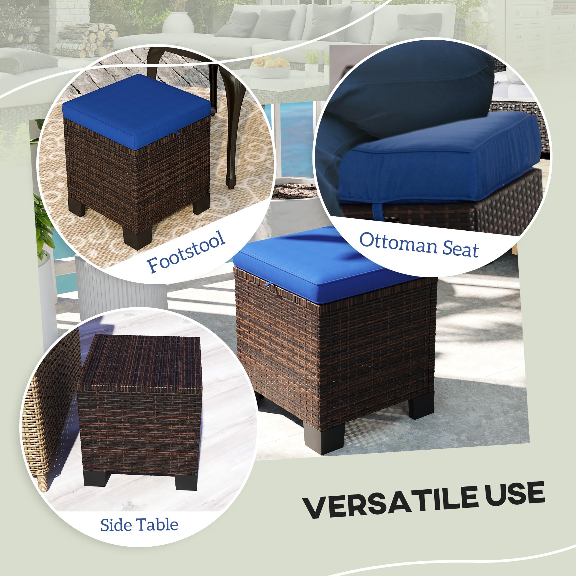 Outdoor Wicker Ottoman Set of 2