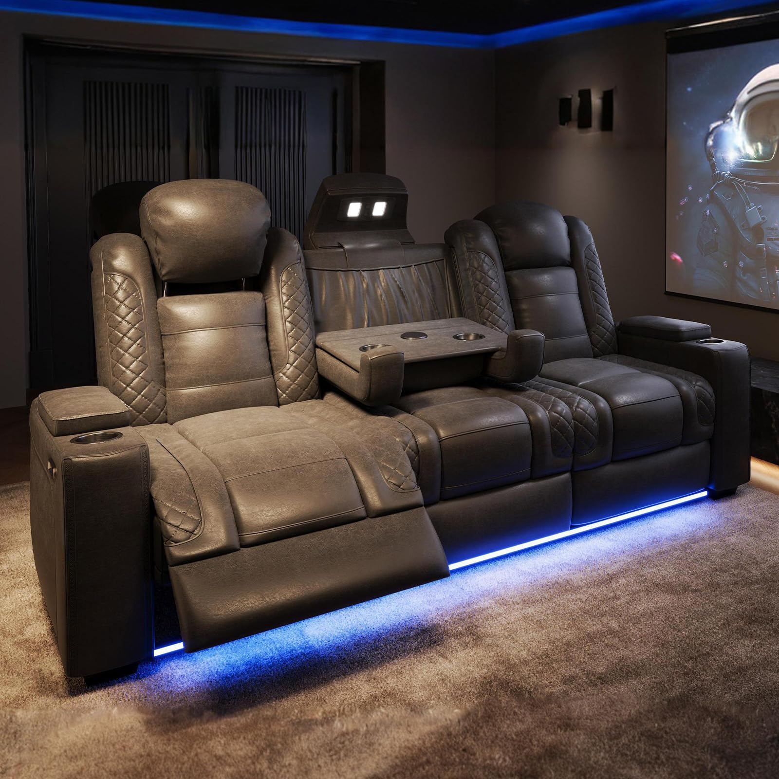 3-Seat Power Recliner Sofa with Wireless Charging & Tray Table