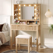 Lighted Vanity Desk with Storage Stool