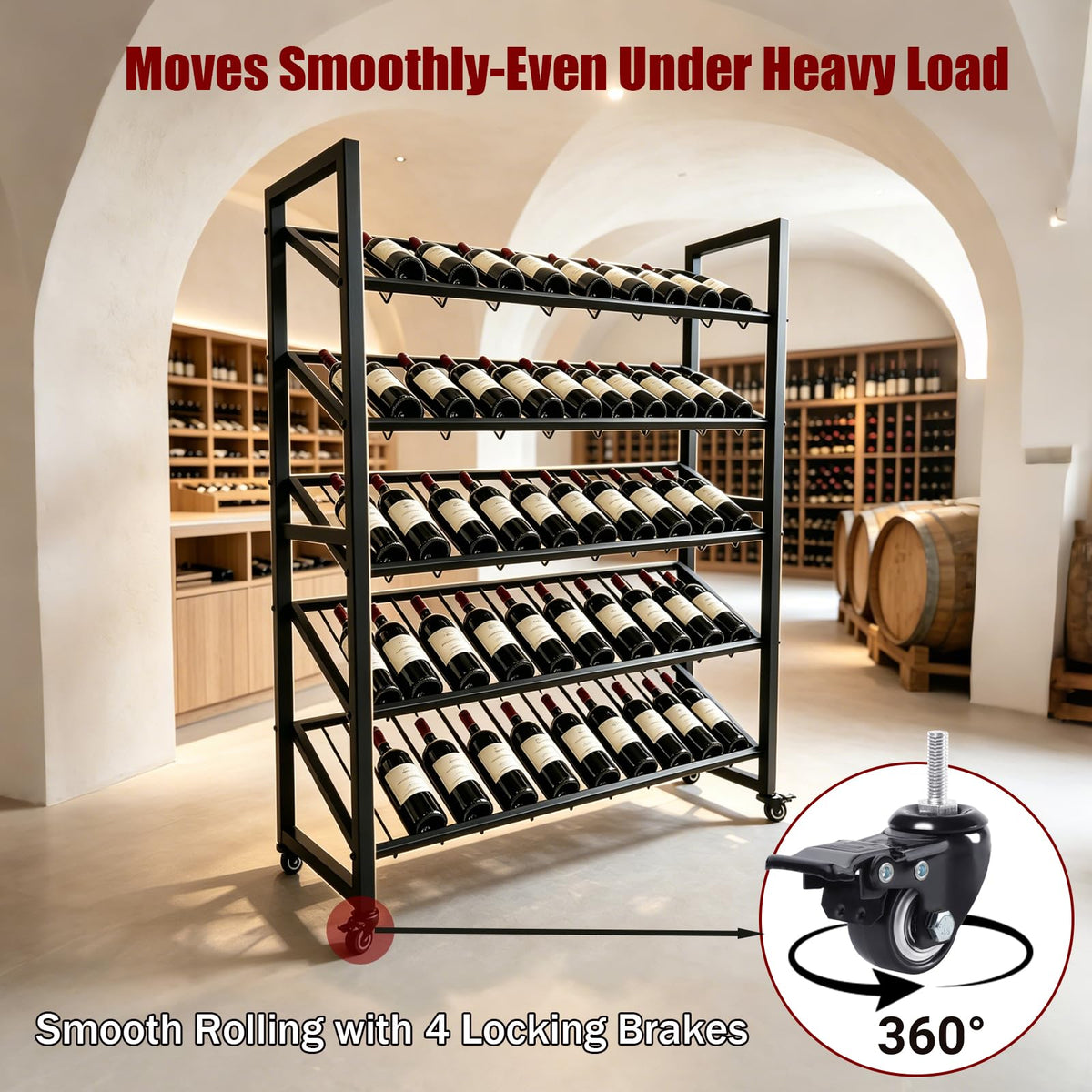 Black 5-Tier Rolling Wine Rack