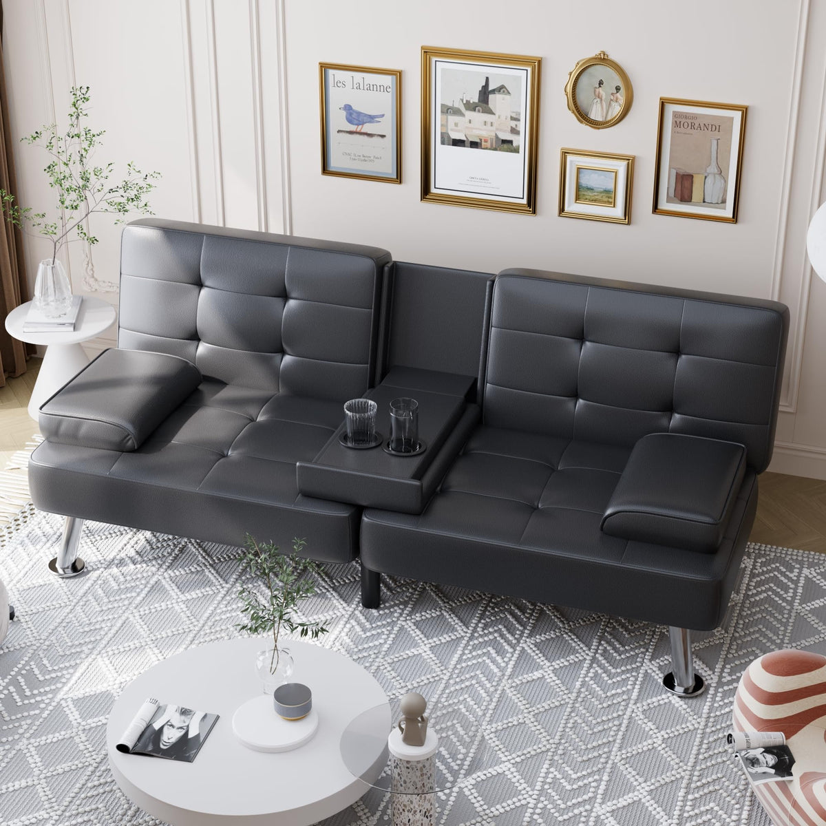 Faux Leather Convertible Futon Sofa Bed