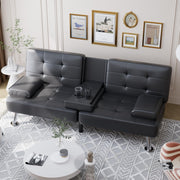 Shahoo Leather Convertible Futon Sofa Bed, Folding Sleeper Loveseat Couch