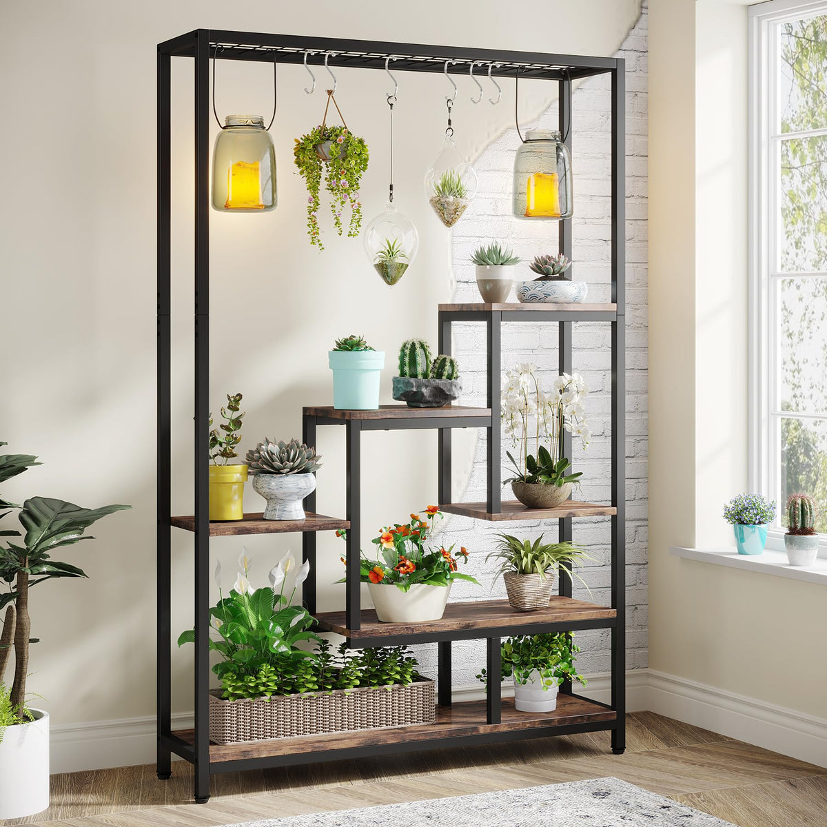 5-Tier Plant Stand with Hanging Hooks