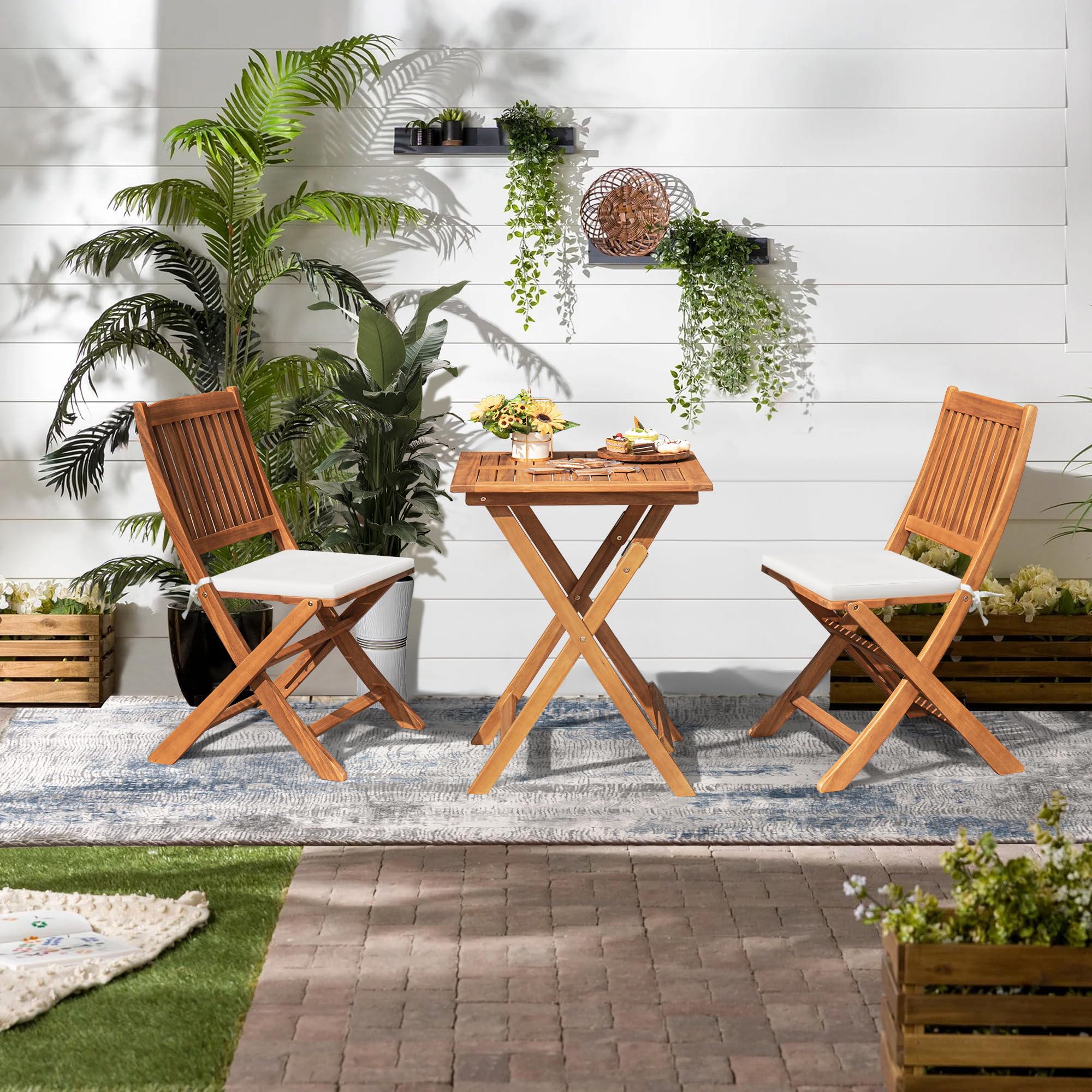 3-Piece Folding Patio Bistro Set – Acacia Wood