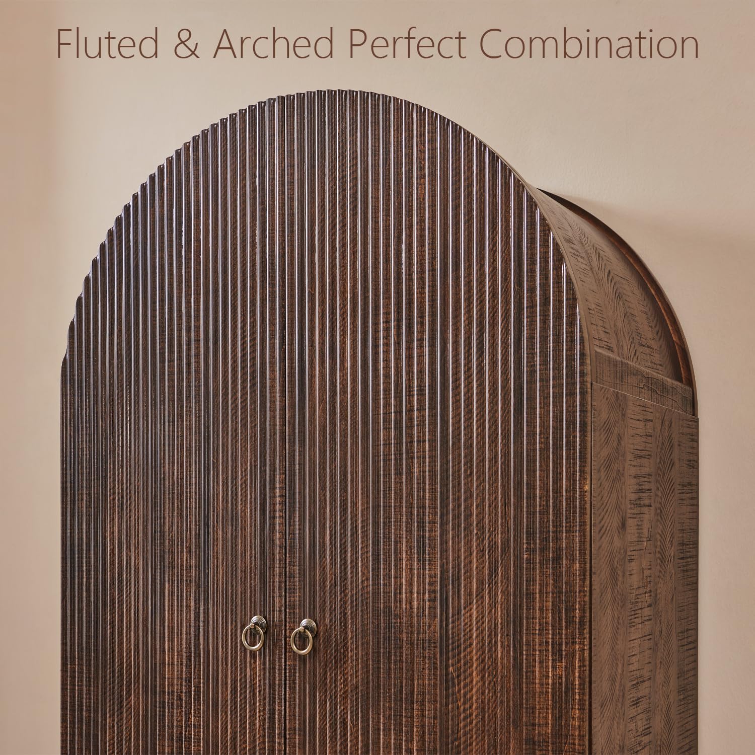 IFGET 71" Tall Arched Pantry Cabinet, Fluted Kitchen Storage Cabinet with Adjustable Shelves and 2 Large Drawers, Freestanding Morden Versatile Cupboard for Living Room, Bathroom, Brown
