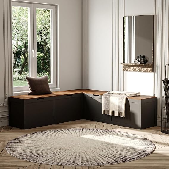 L-Shaped Corner Dining Bench with Hidden Storage