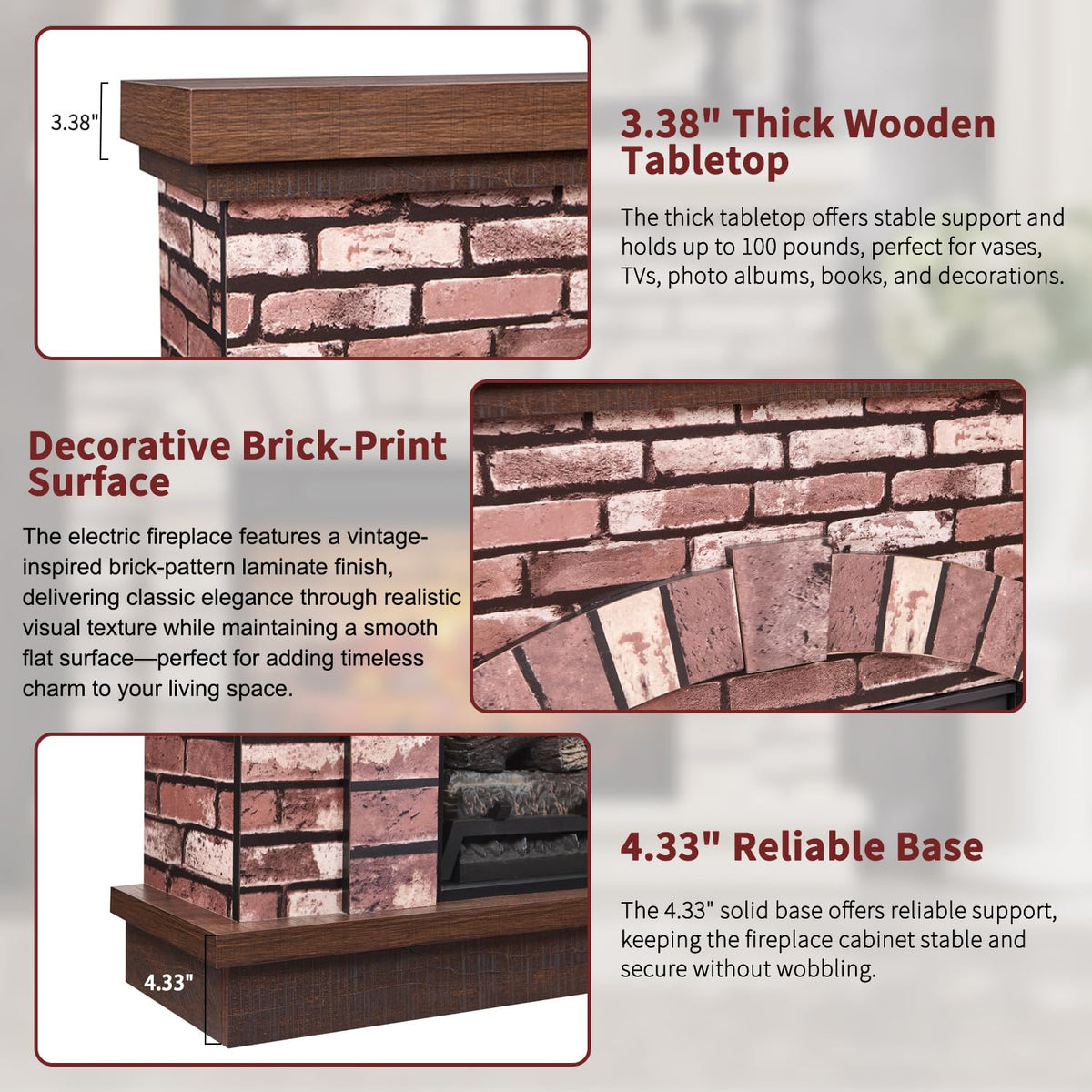 IFGET 42" Farmhouse Electric Fireplace with Mantel, Light Brown