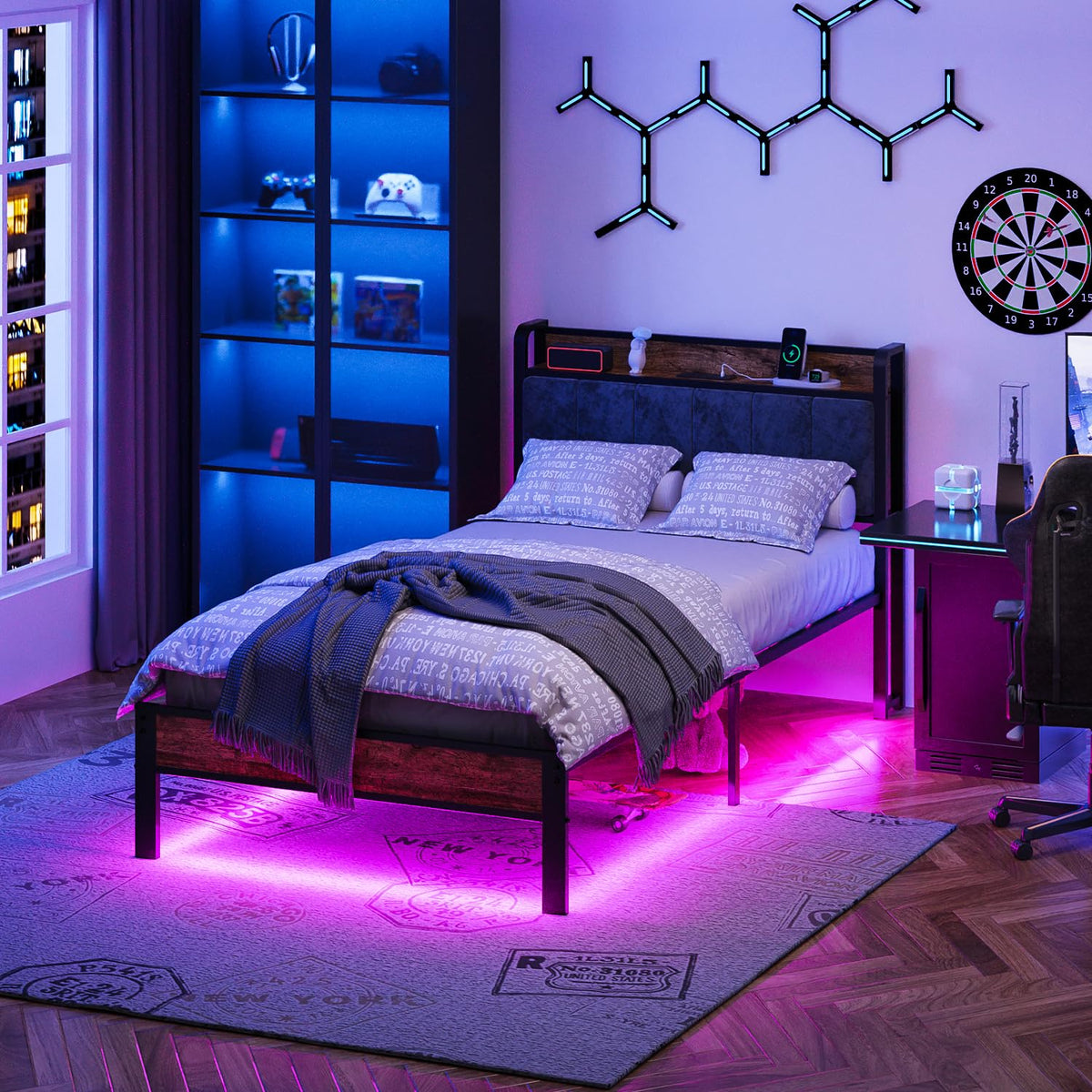 ALBERTO Twin Size Bed Frame with USB Charging Station and Smart LED Lights
