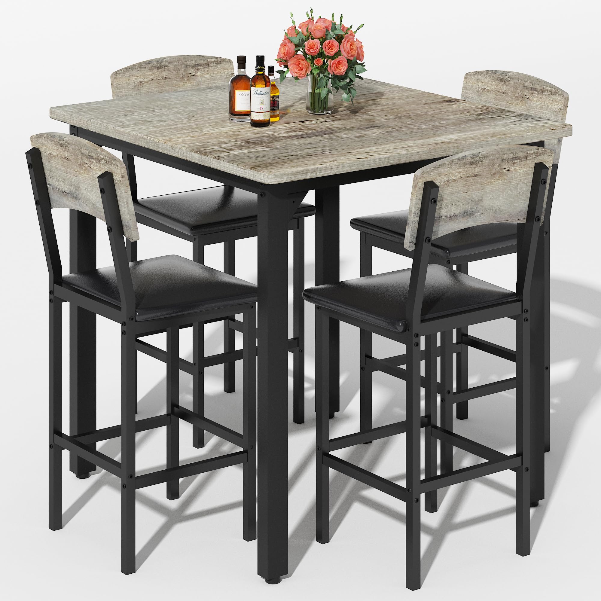 5-Piece Counter Height Dining Table Set with Bar Stools