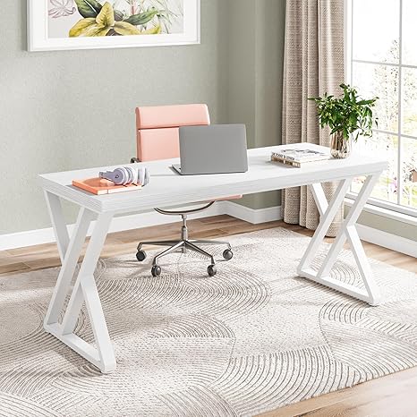 55" Z-Shaped Computer Desk with Metal Legs