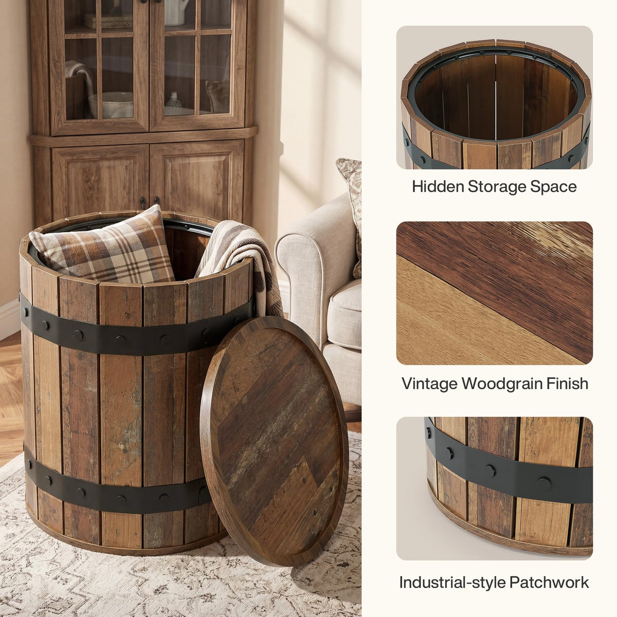 Rustic Barrel Storage Side Table