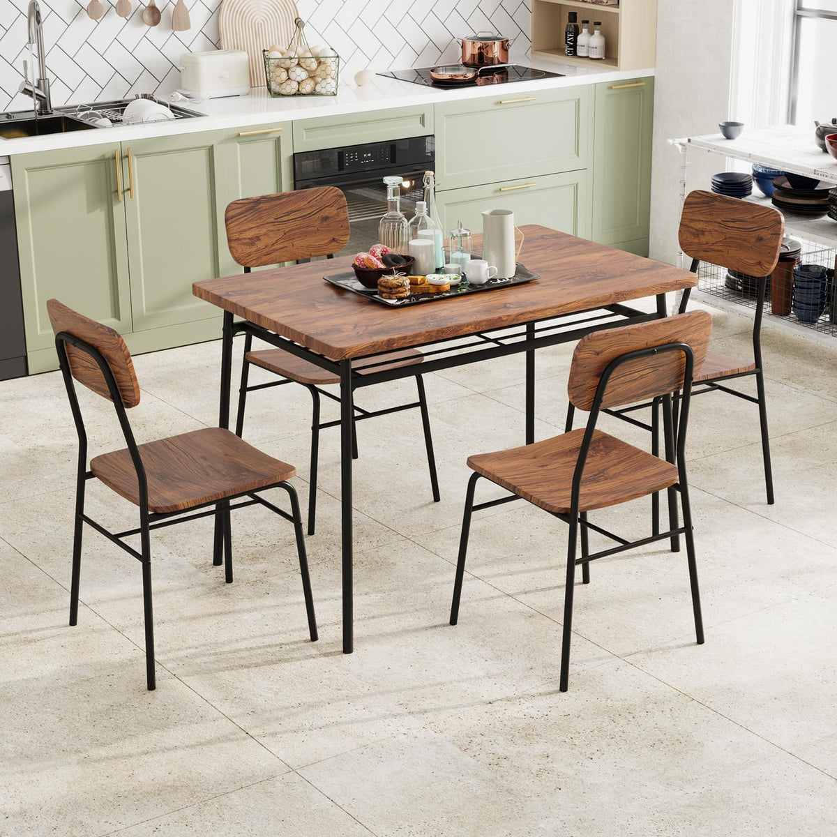Tangkula Dining Table Set for 4, Square Kitchen Table & Chair Set, Brown