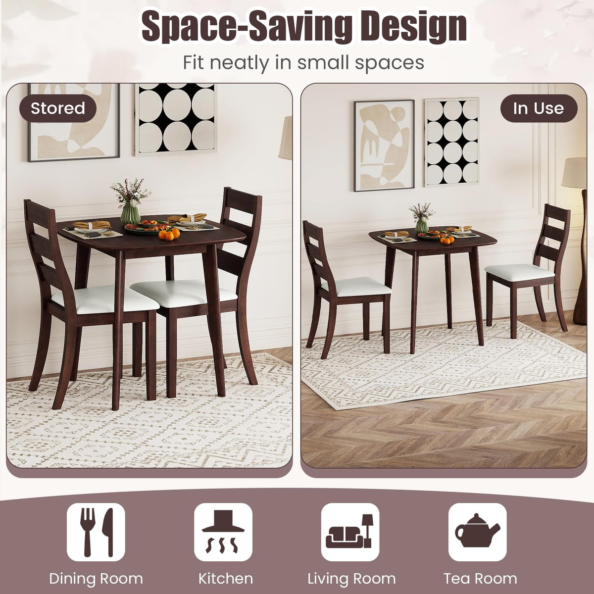 Wood Dining Table Set for Two