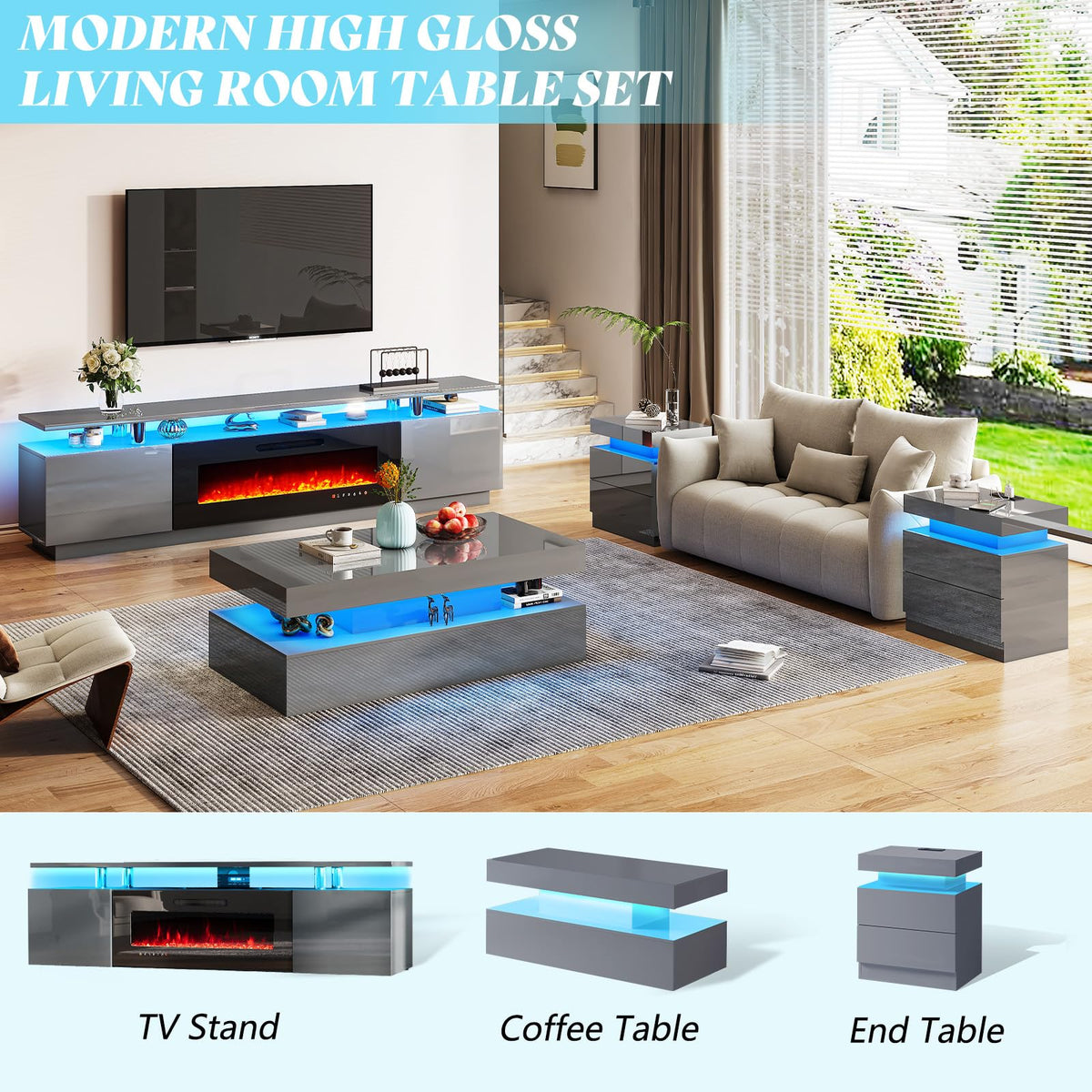 3-Piece LED Coffee Table Set