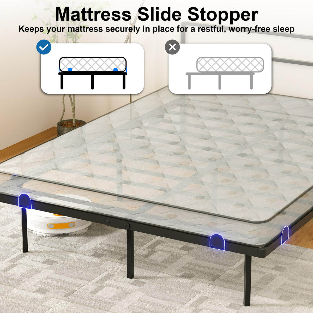 AGXI Queen Bed Frame with Headboard, 14 Inch Floating Bed with Smart LED Lights and USB Charging Station, Easy Assembly, No Box Spring Needed