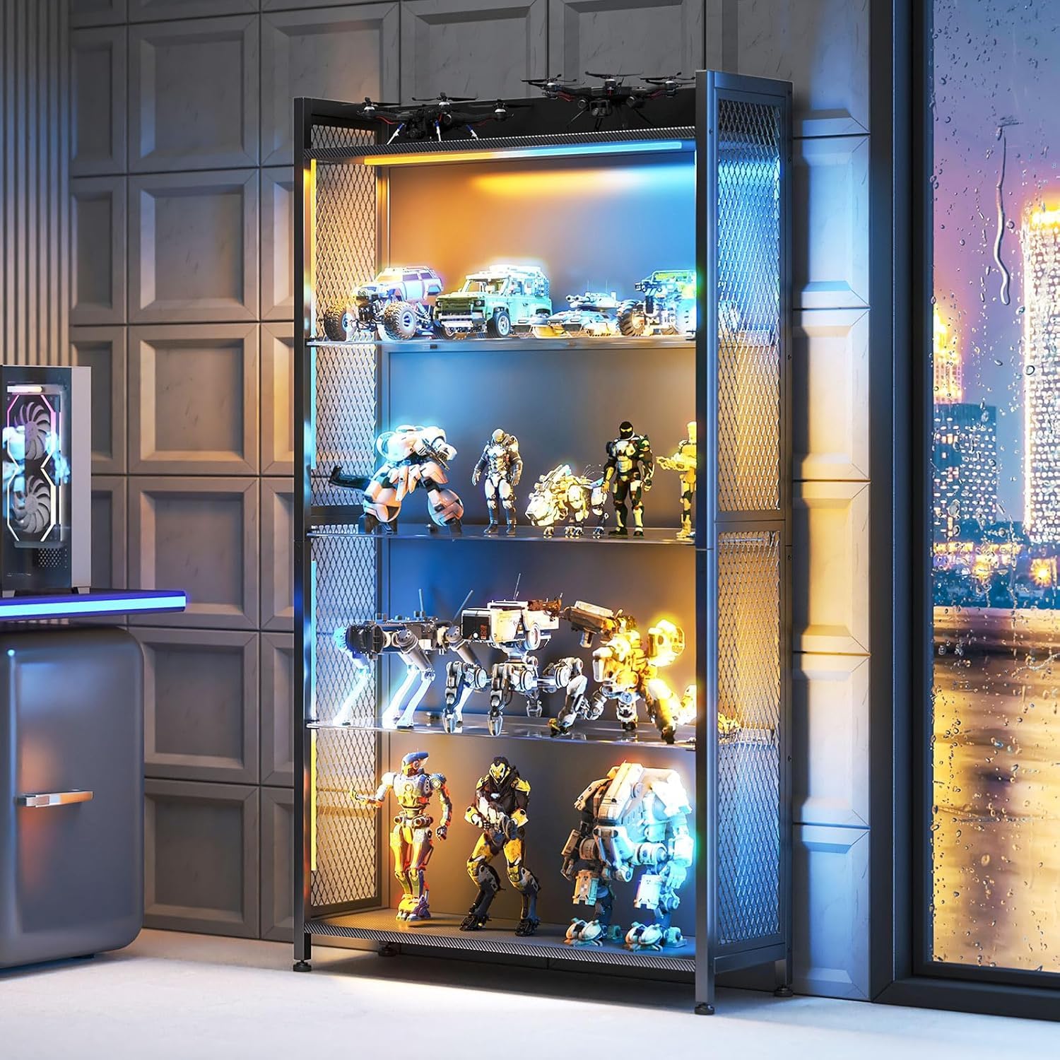 5-Shelf Display Cabinet with RGB LED Lights & Glass Shelves
