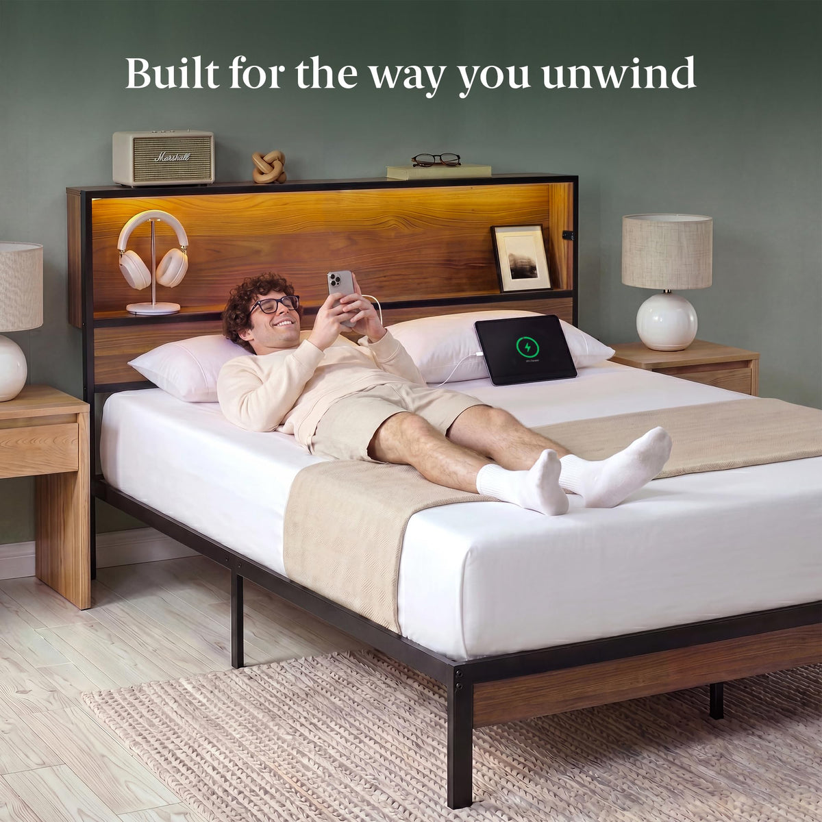 Zinus Kai Platform Bed Frame, RGB LED Lights, USB Charging Station, Twin