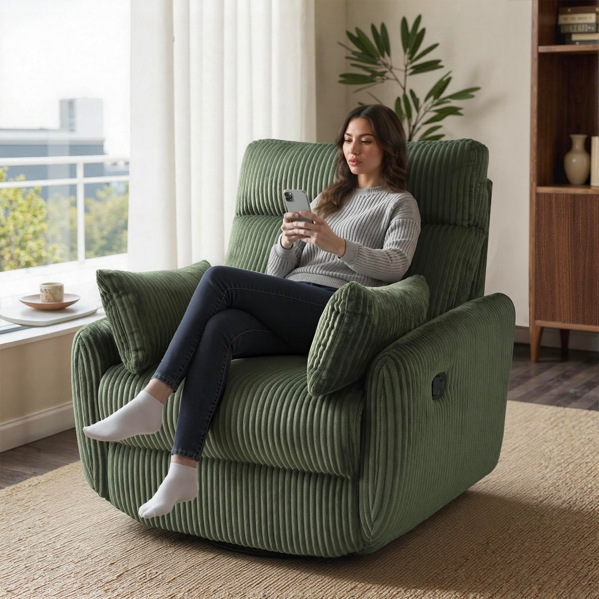 Green Corduroy Swivel Recliner