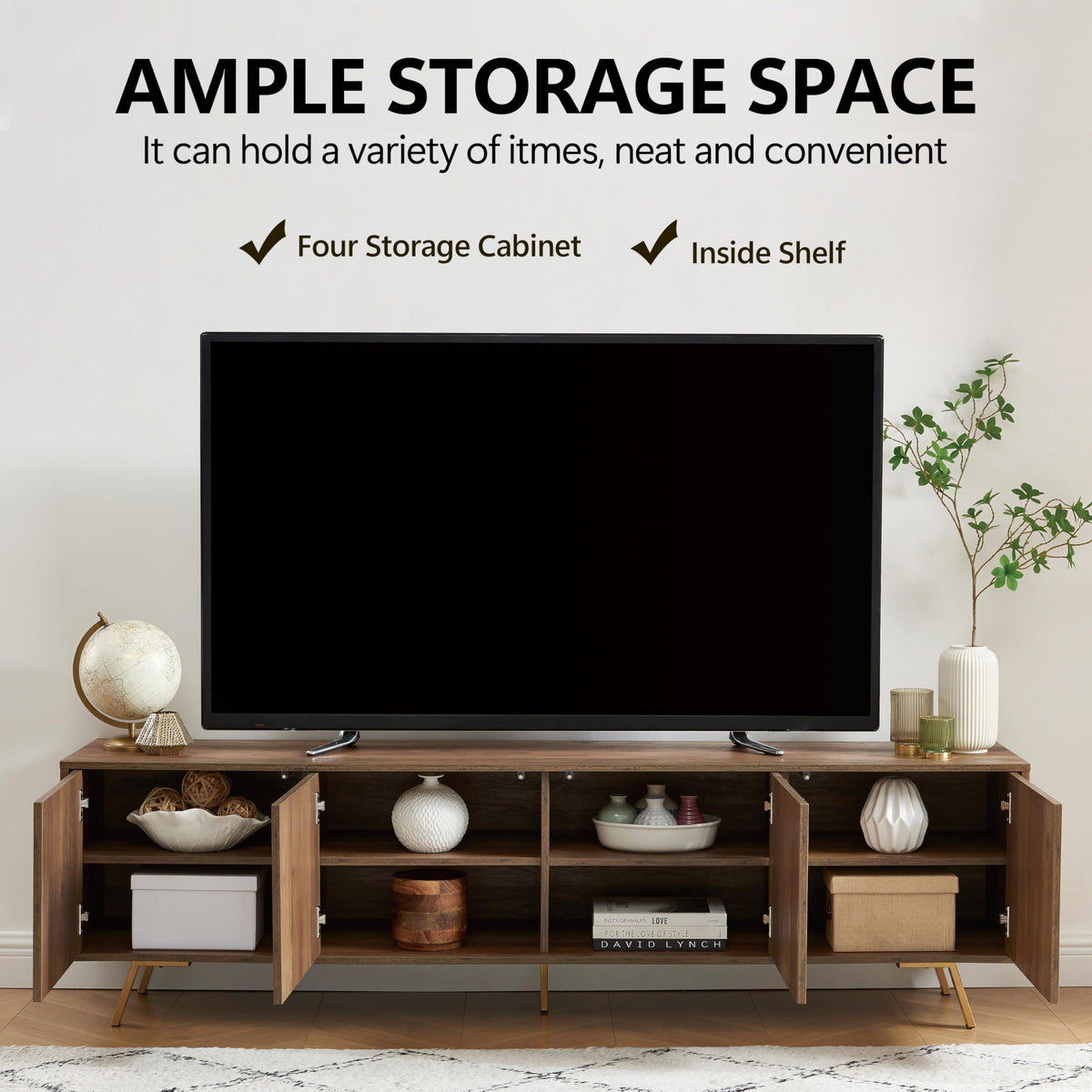 75" Modern TV Stand for TV, Wood Entertainment Center with Storage Cabinet, Media TV Console for Living Room and Bedroom, Rustic Oak