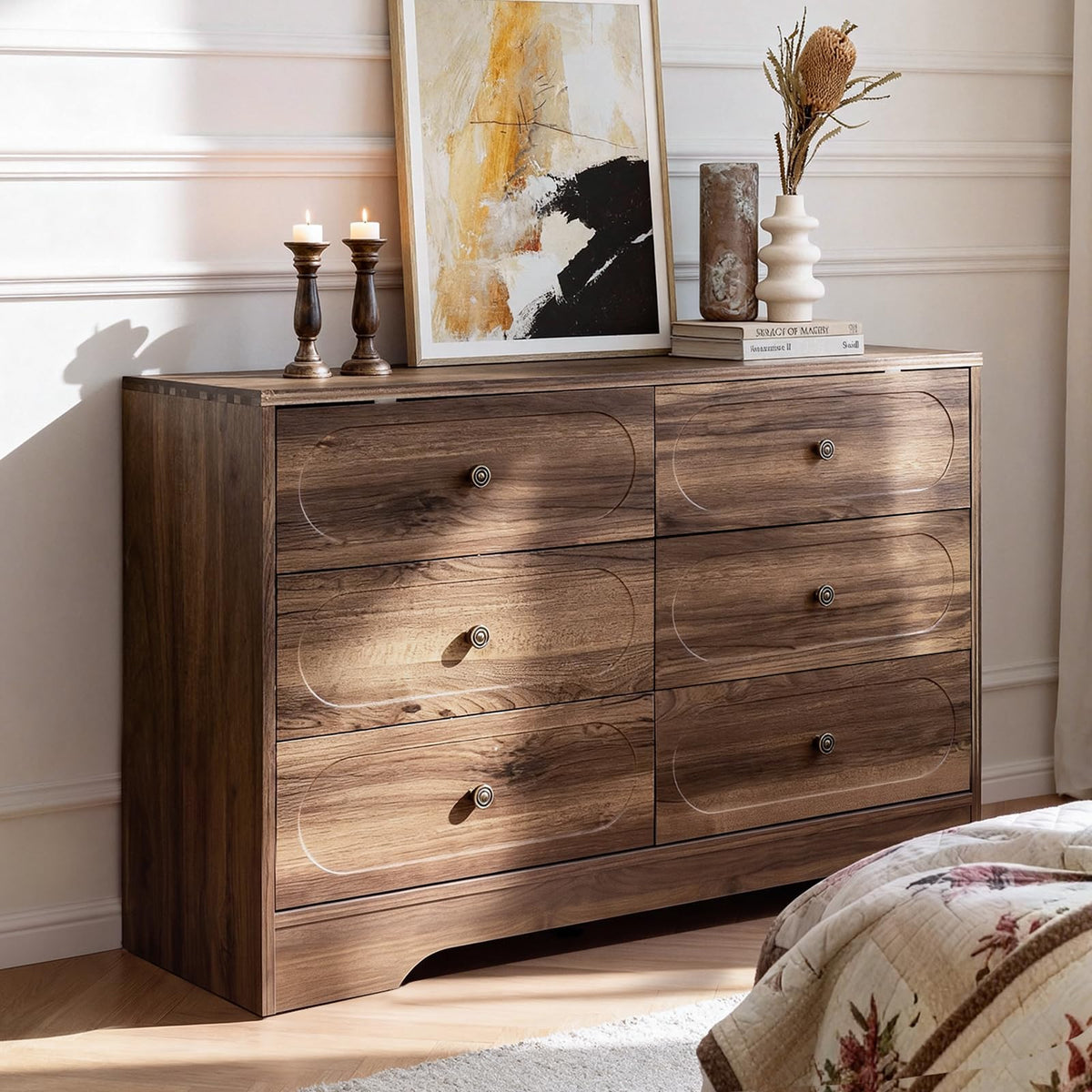 Walnut 6-Drawer Dresser