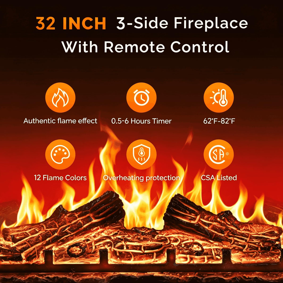 3-Sided Electric Fireplace Insert