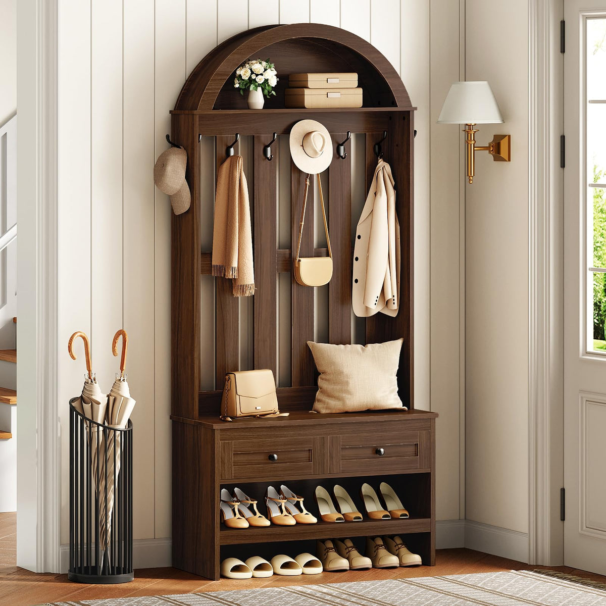 Arched Hall Tree with Storage Bench