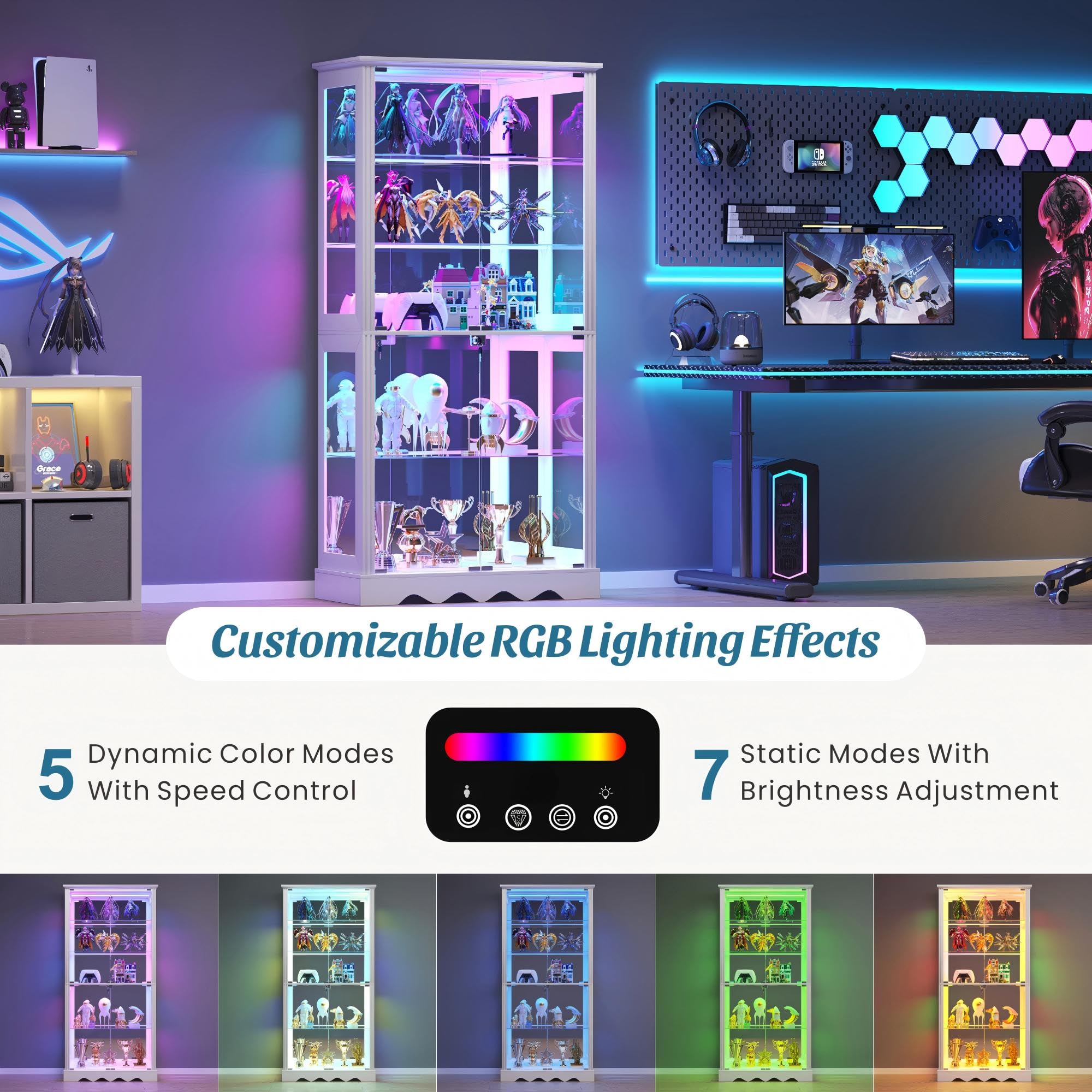 71" Glass Display Cabinet with RGB Lighting