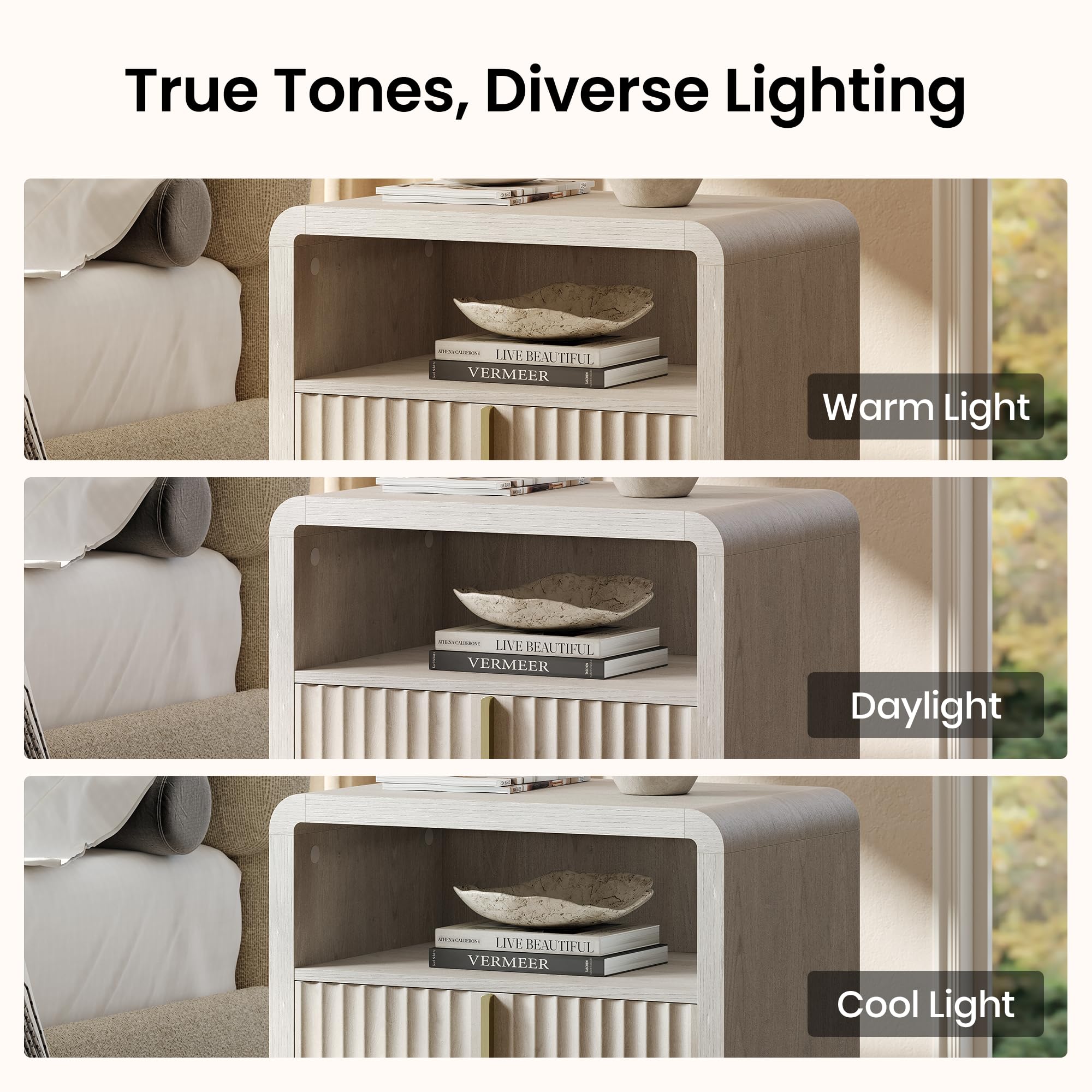 ModernMate Night Stand Set of 2, 23.6" Fluted Nightstand with 2 Drawers, Curve Profile Bedside Table with Solid Metal Handle, Thicken End Side Table for Bedroom, White Alder